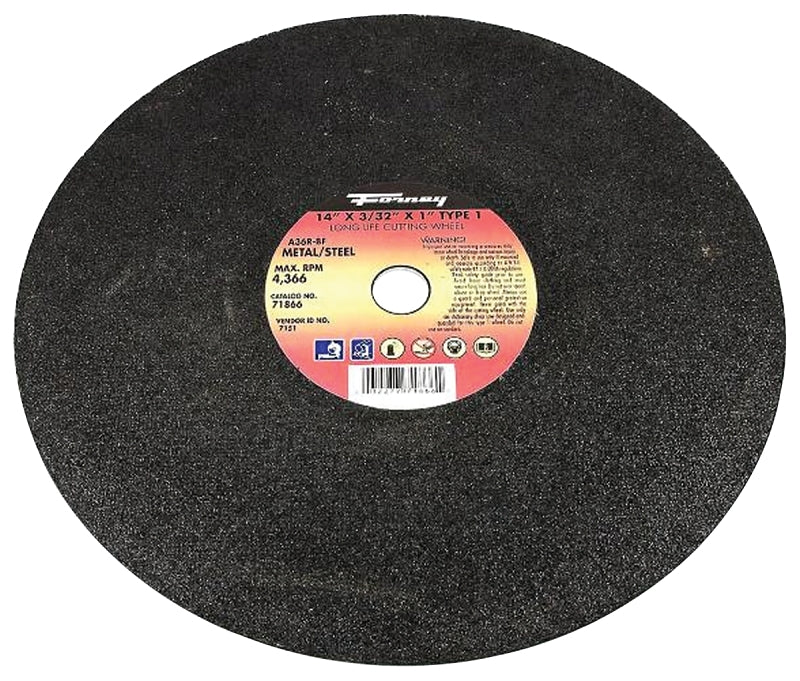 FORNEY Forney 71866 Cut-Off Wheel, 14 in Dia, 3/32 in Thick, 1 in Arbor, 36 Grit, Medium, Aluminum Oxide Abrasive