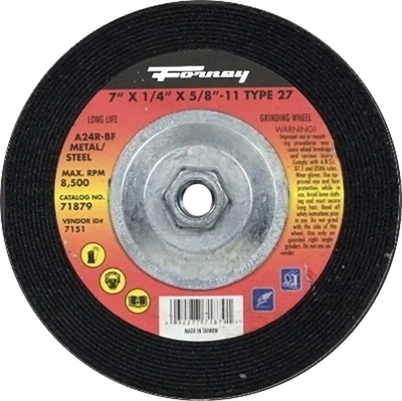 FORNEY Forney 71879 Grinding Wheel, 7 in Dia, 1/4 in Thick, 5/8-11 Arbor, 24 Grit, Coarse, Aluminum Oxide Abrasive