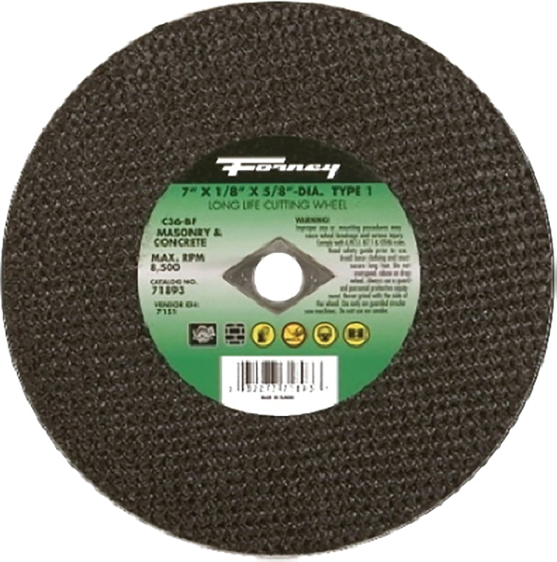FORNEY Forney 71893 Cut-Off Wheel, 7 in Dia, 1/8 in Thick, 5/8 in Arbor, 24 Grit, Coarse, Silicone Carbide Abrasive