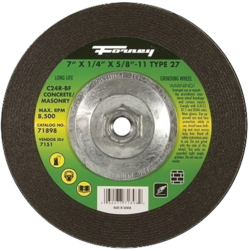 FORNEY Forney 71898 Grinding Wheel, 7 in Dia, 1/4 in Thick, 5/8-11 in Arbor, 24 Grit, Coarse, Silicone Carbide Abrasive TOOLS FORNEY