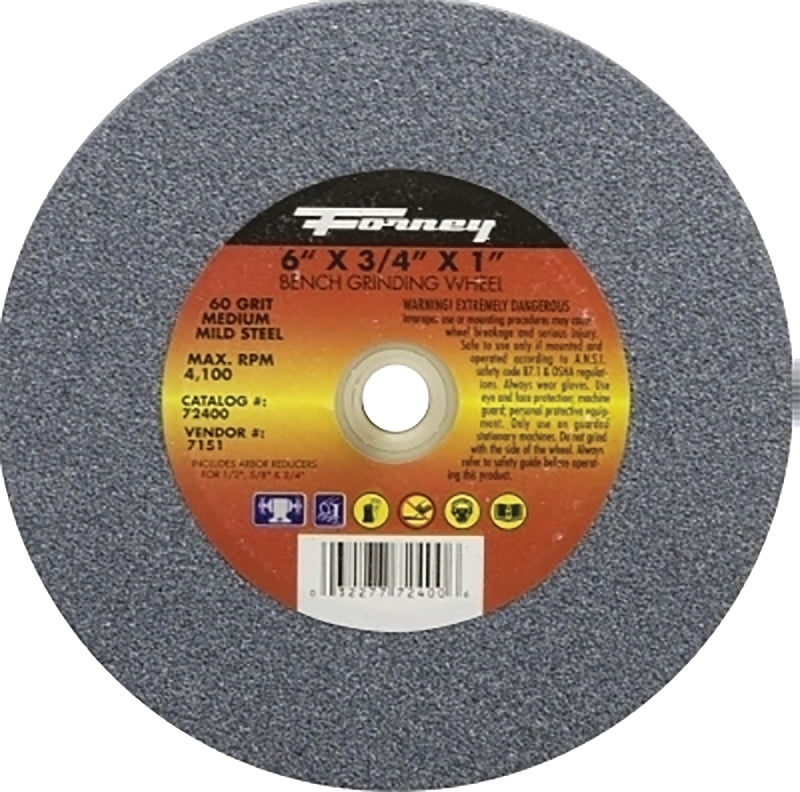FORNEY Forney 72400 Bench Grinding Wheel, 6 in Dia, 1 in Arbor, Aluminum Oxide Abrasive, 60 Grit, Medium