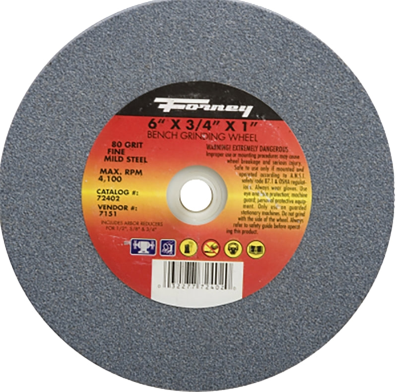 FORNEY Forney 72402 Bench Grinding Wheel, 6 in Dia, 1 in Arbor, 80 Grit, Fine, Aluminum Oxide Abrasive