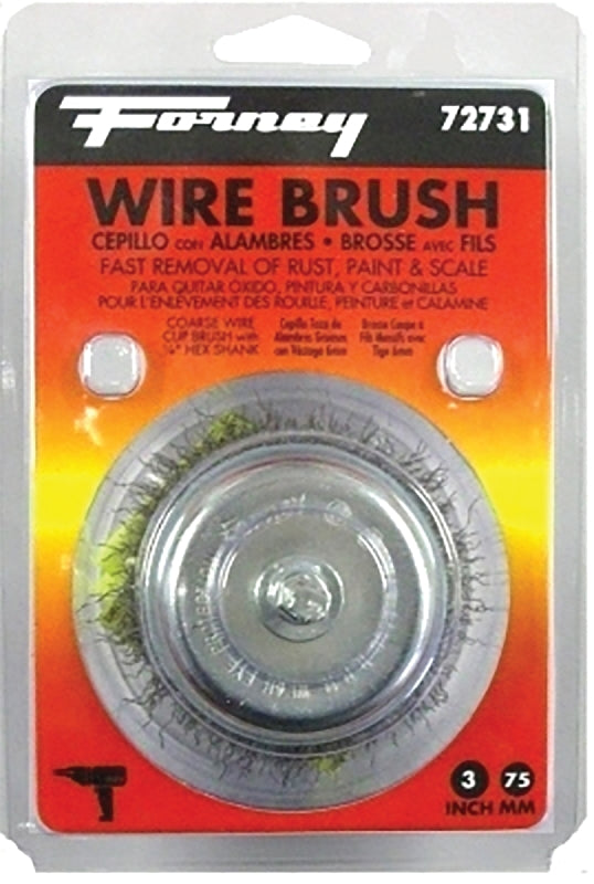FORNEY Forney 72731 Wire Cup Brush, 3 in Dia, 0.012 in Dia Bristle, Steel Bristle