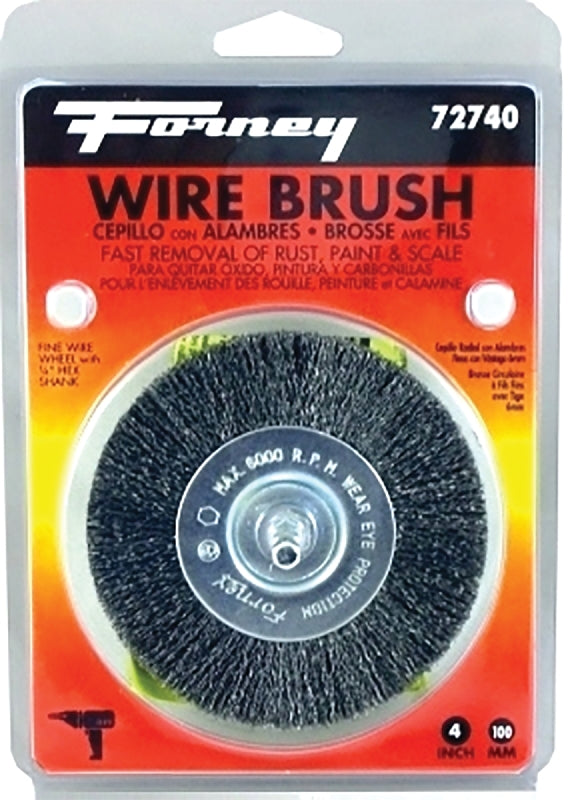 FORNEY Forney 72740 Wire Wheel Brush, 4 in Dia, 0.008 in Dia Bristle