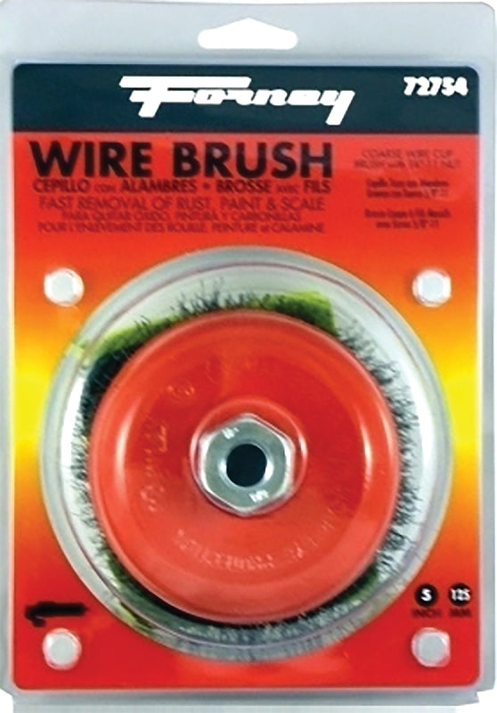FORNEY Forney 72754 Wire Cup Brush, 5 in Dia, 5/8-11 Arbor/Shank, 0.014 in Dia Bristle, Carbon Steel Bristle TOOLS FORNEY