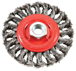 FORNEY Forney 72759 Wire Wheel Brush, 4 in Dia, 5/8-11 Arbor/Shank, Twist Knot Bristle, 0.02 in Dia Bristle