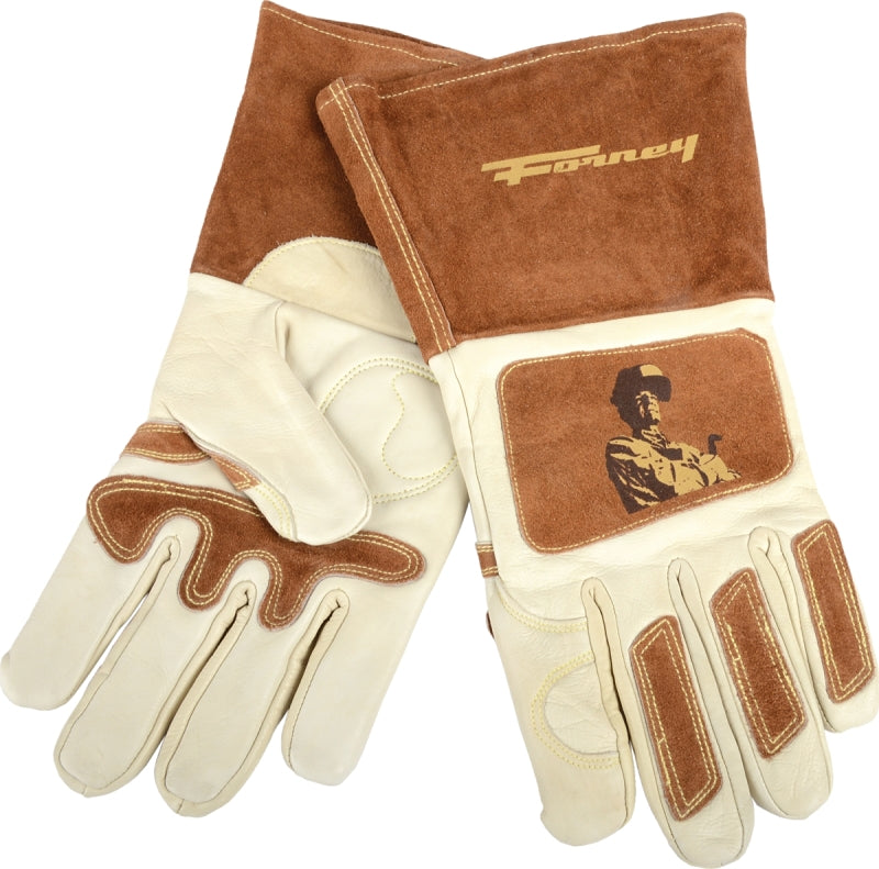 FORNEY ForneyHide 53411 Welding Gloves, Men's, XL, Gauntlet Cuff, Brown/White, Reinforced Crotch Thumb