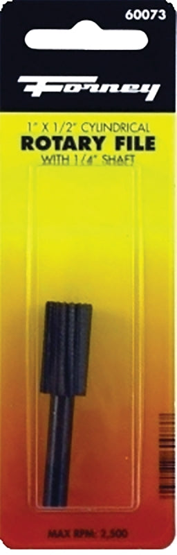 FORNEY Forney 60073 Cylindrical Rotary File with Flat Top, 1/2 in Dia Cutting, 1/4 in Dia Shank, Steel