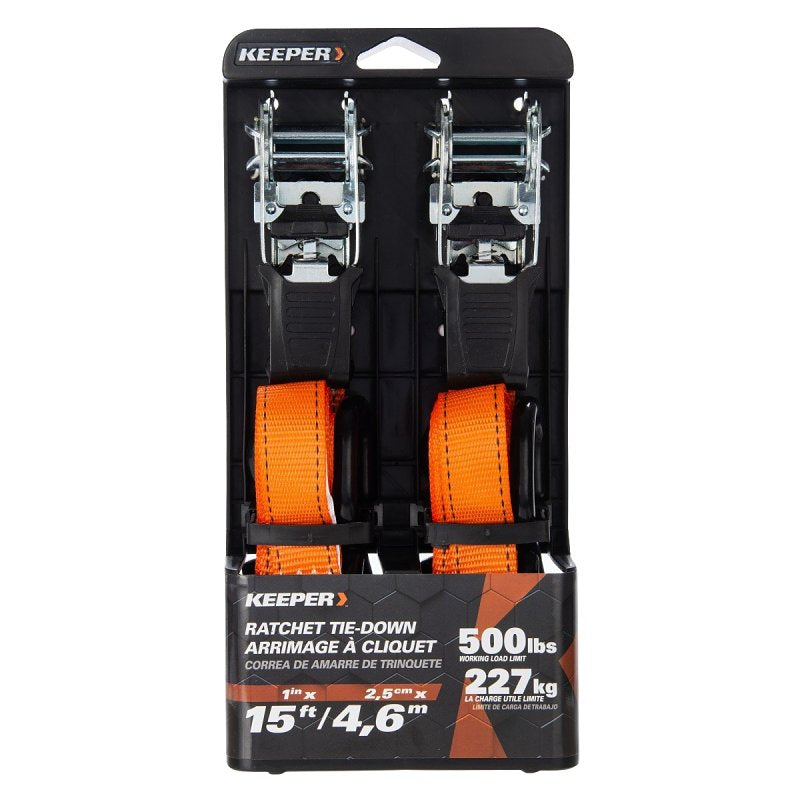 KEEPER Keeper 45518 Tie-Down, 1 in W, 15 ft L, Orange, 500 lb Working Load, S-Hook End