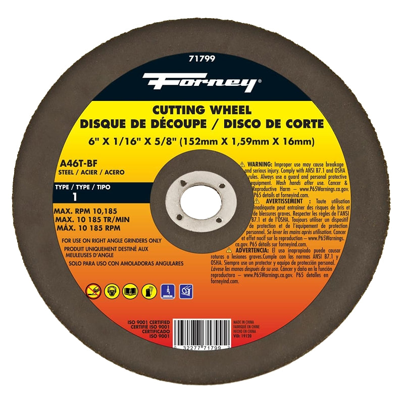 FORNEY Forney 71799 Cut-Off Wheel, 6 in Dia, 1/16 in Thick, 5/8 in Arbor, 50 Grit, Coarse, Aluminum Oxide Abrasive