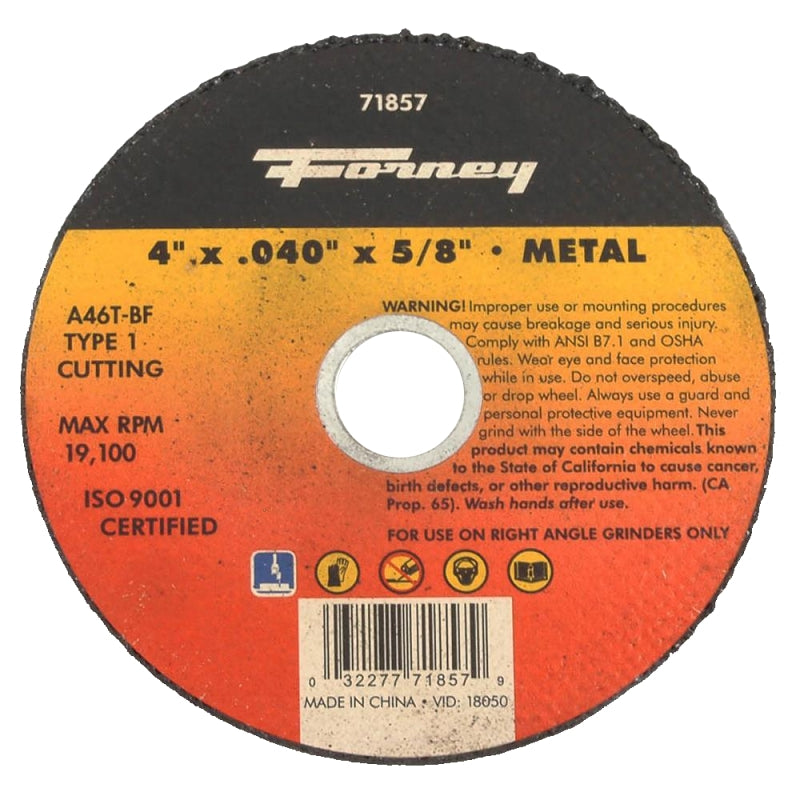FORNEY Forney 71857 Cut-Off Wheel, 4 in Dia, 0.04 in Thick, 5/8 in Arbor, 50 Grit, Coarse, Aluminum Oxide Abrasive TOOLS FORNEY