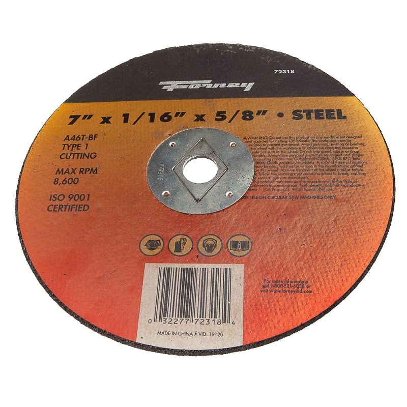 FORNEY Forney 72318 Cutting Wheel, 7 in Dia, 1/16 in Thick, 5/8 in Arbor, Aluminum Oxide Abrasive