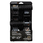 KEEPER Keeper 43595 Ratchet Tie-Down, 1-1/4 in W, 12 ft L, 1000 lb, J-Hook End Fitting, Vinyl End Fitting AUTOMOTIVE KEEPER