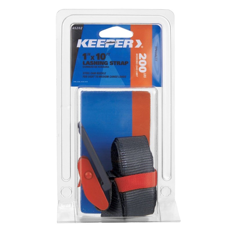 KEEPER Keeper 45202 Lashing Strap, 1 in W, 10 ft L, 200 lb Working Load, Orange AUTOMOTIVE KEEPER