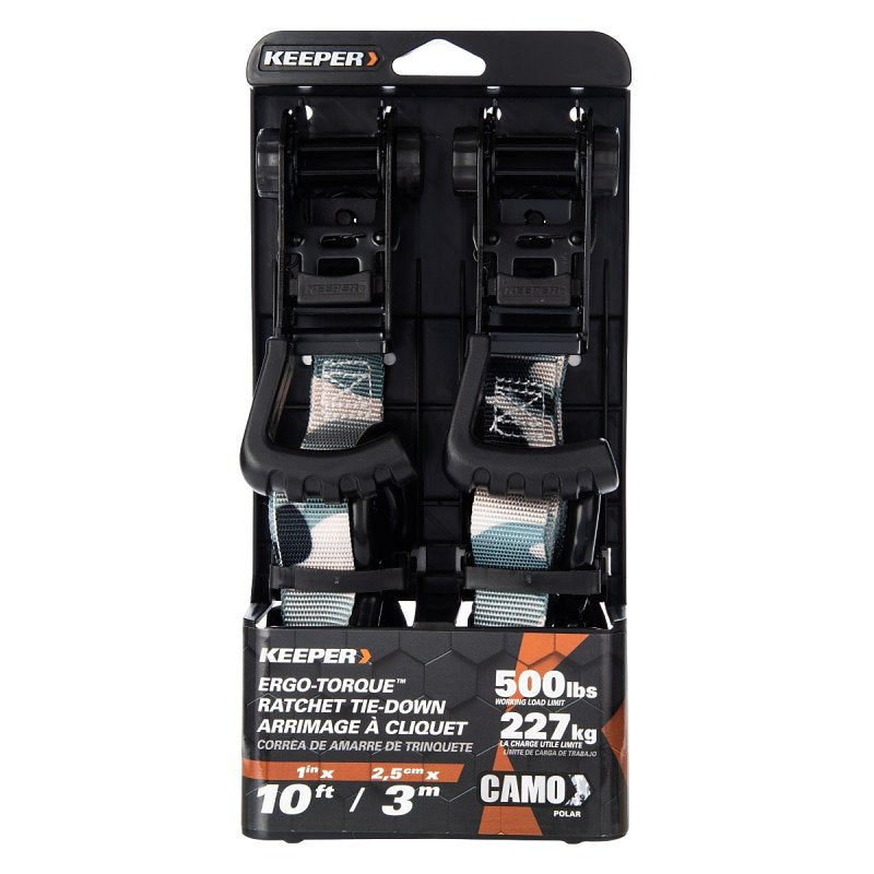KEEPER Keeper 47310 Tie-Down Strap, 1 in W, 10 ft L, Gray, 500 lb Working Load, S-Hook End