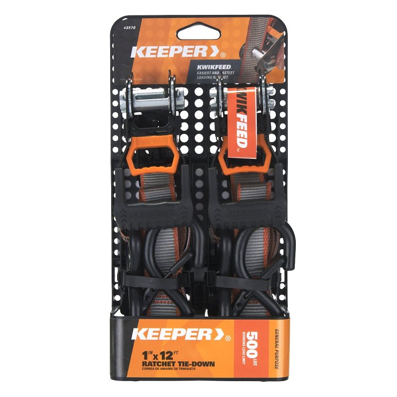 KEEPER Keeper 43570 Ratchet Tie-Down, 1 in W, 12 ft L, 500 lb Working Load AUTOMOTIVE KEEPER