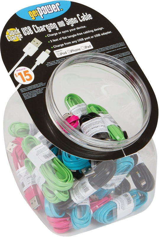 GET POWER GetPower CWP-USBBOWL-IP5 USB Charging and Sync Cable, Multi-Color, 3 ft L