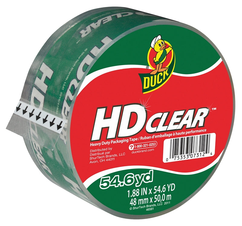 DUCK Duck HD Clear 297438 Series Packaging Tape, 54.6 yd L, Clear, 1.88 in W, 2.6 mil THK PAINT DUCK