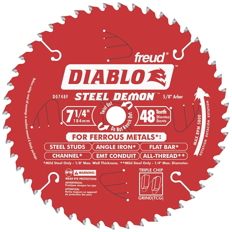DIABLO Diablo Steel Demon D0748CFX Circular Saw Blade, 7-1/4 in Dia, 5/8 in Arbor, Cermet Cutting Edge, 0.063 in Thick TOOLS DIABLO