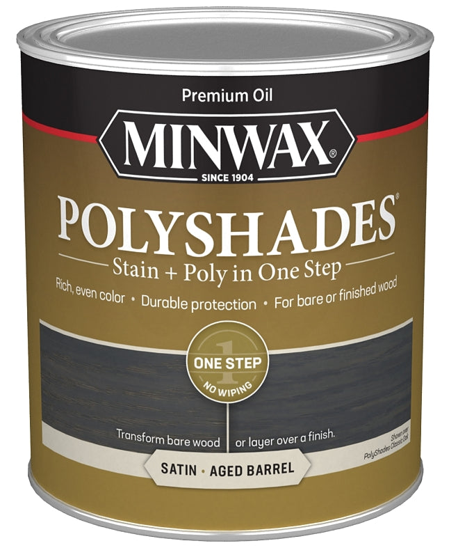 MINWAX Minwax PolyShades 613994444 Interior Wood Stain, Satin, Aged Barrel, Liquid, 1 qt PAINT MINWAX
