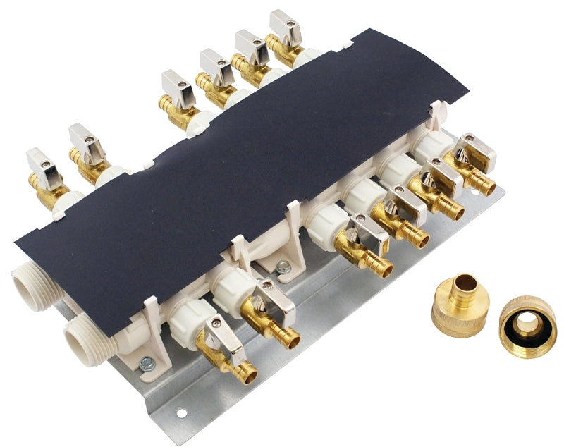 APOLLO Apollo 6907912CP Manifold System, 14 in OAL, 2-Inlet, 3/4 in Inlet, 12-Outlet, 1/2 in Outlet, Brass, 160 psi Pressure PLUMBING, HEATING & VENTILATION APOLLO