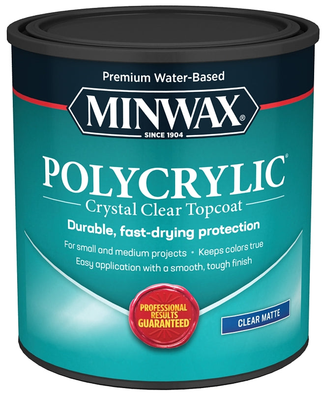 MINWAX Minwax Polycrylic 622224444 Polyurethane, Matte, Liquid, Clear, 1 qt PAINT MINWAX