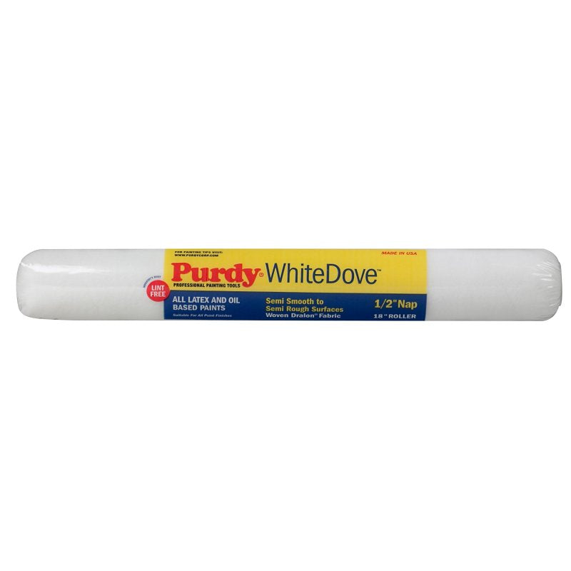 PURDY Purdy White Dove 140688183 Roller Cover, 1/2 in Thick Nap, 18 in L, Dralon Fabric Cover, White PAINT PURDY