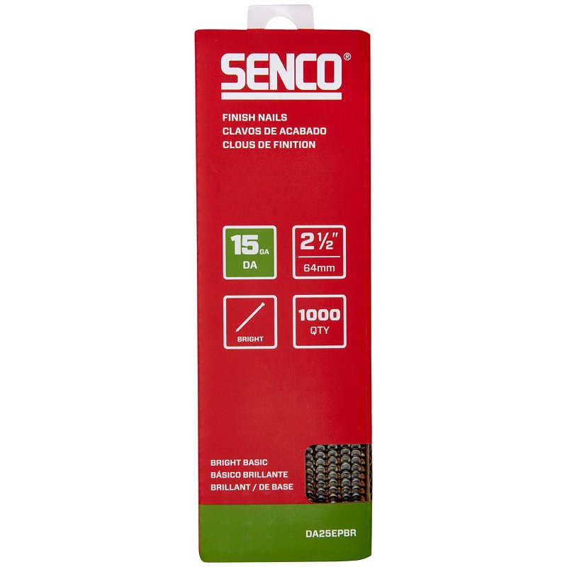 SENCO Senco DA25EPBR Finish Nail Strip, 2-1/2 in L, 15 ga, Steel, Bright Basic/Sencote, Brad Head