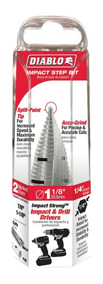DIABLO Diablo DSD1125S17 Step Drill Bit, 7/8 to 1-1/8 in Dia, 3-1/32 in OAL, Dual Flute, 1/4 in Dia Shank, Hex Shank TOOLS DIABLO