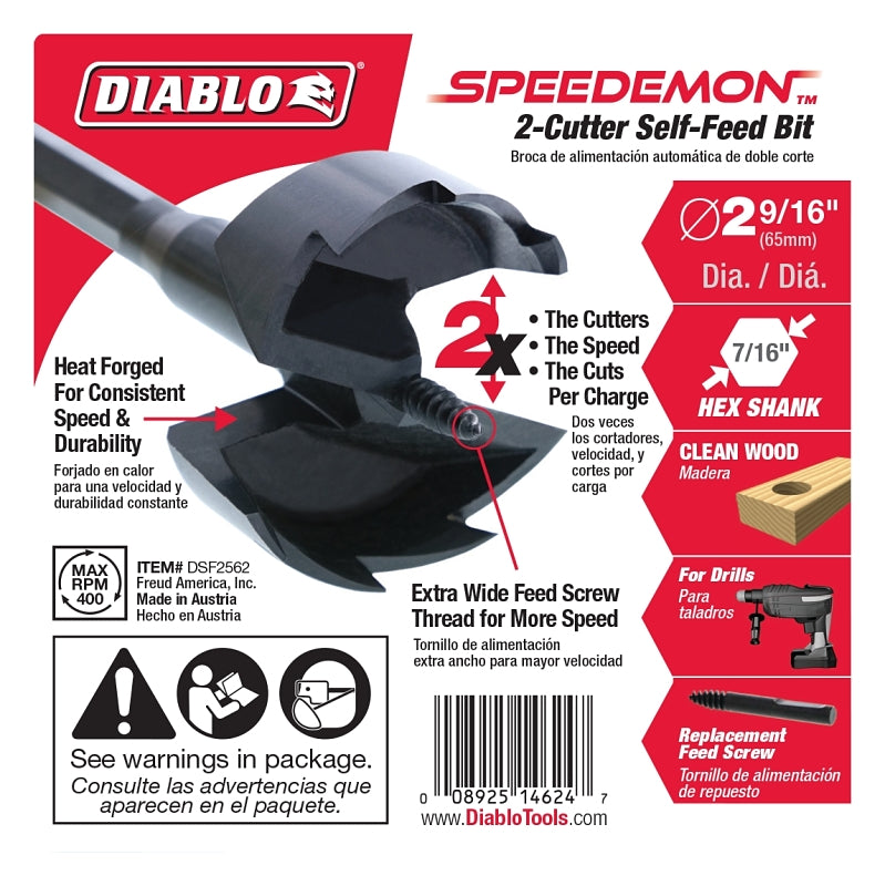 DIABLO Diablo DSF2562 Drill Bit, 2-9/16 in Dia, 5-1/8 in OAL, 7/16 in Dia Shank, Hex Shank