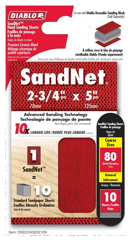 DIABLO Diablo SandNet DND234080S10N Sanding Sheet, 2-3/4 in L, 80 Grit, Aluminum Oxide Abrasive TOOLS DIABLO