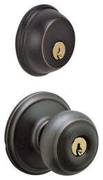 SCHLAGE LOCK Schlage FB50NVGEO716KA4 Knob Lockset, Mechanical Lock, Knob Handle, Round Design, Aged Bronze, Yes, 1 Grade, Rekeyable HARDWARE & FARM SUPPLIES SCHLAGE LOCK
