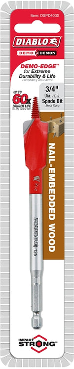 DIABLO Diablo Demo Demon DSPD4030 Spade Bit, 3/4 in Dia, 6 in OAL, 1/4 in Dia Shank, Hex Shank TOOLS DIABLO