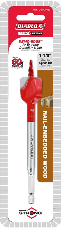 DIABLO Diablo Demo Demon DSPD4060 Spade Bit, 1-1/8 in Dia, 6 in OAL, 1/4 in Dia Shank, Hex Shank