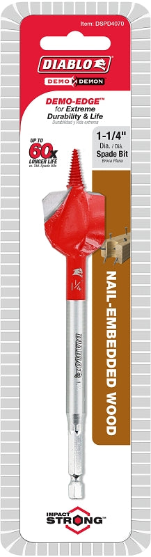 DIABLO Diablo Demo Demon DSPD4070 Spade Bit, 1-1/4 in Dia, 6 in OAL, 1/4 in Dia Shank, Hex Shank