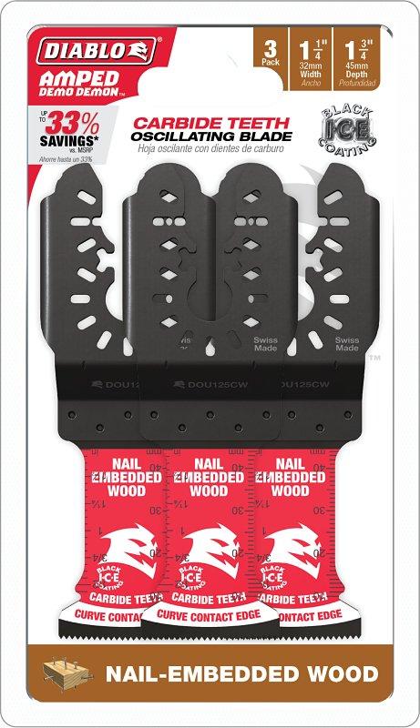 DIABLO Diablo AMPED, Demo Demon DOU125CW3 Oscillating Blade, 1-3/4 in D Cutting, Carbide