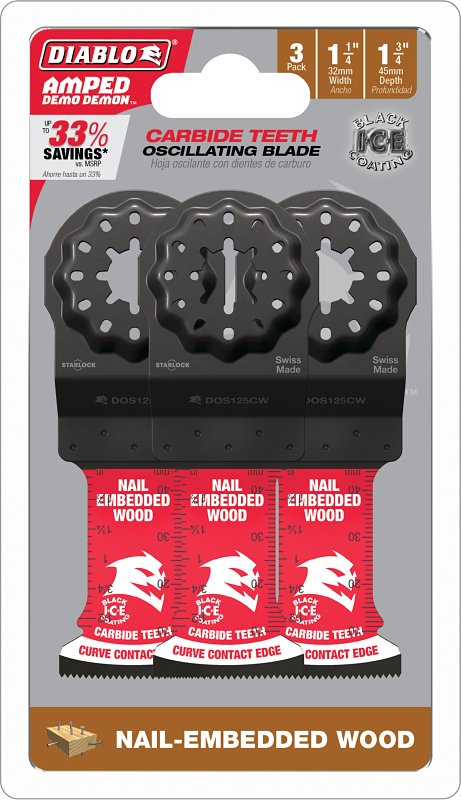 DIABLO Diablo AMPED, Demo Demon DOS125CW3 Oscillating Blade, 1-3/4 in D Cutting, Carbide