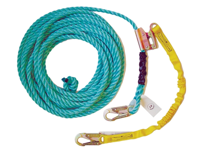 QUALCRAFT INDUSTRIES Guardian Fall Protection 01320 Vertical Lifeline Assembly, 130 to 310 lb, 50 ft L Line, Double Locking Snap Harness Hook