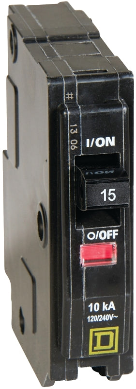 SQUARE D Square D QO QO115C Circuit Breaker, Mini, 15 A, 1 -Pole, 120/240 VAC, 48 VDC, Plug Mounting