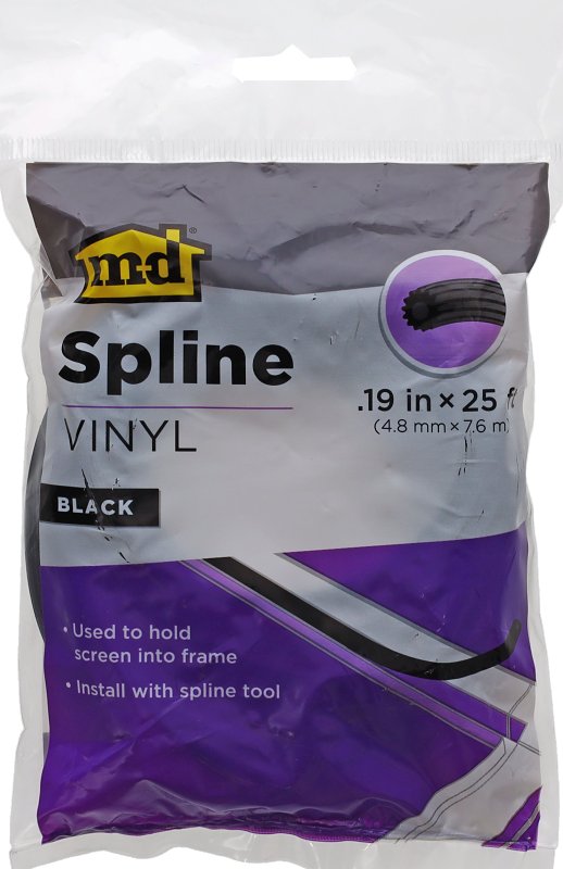 M-D M-D 14164 Spline, 0.190 in D, 25 ft L, Vinyl, Black, Round