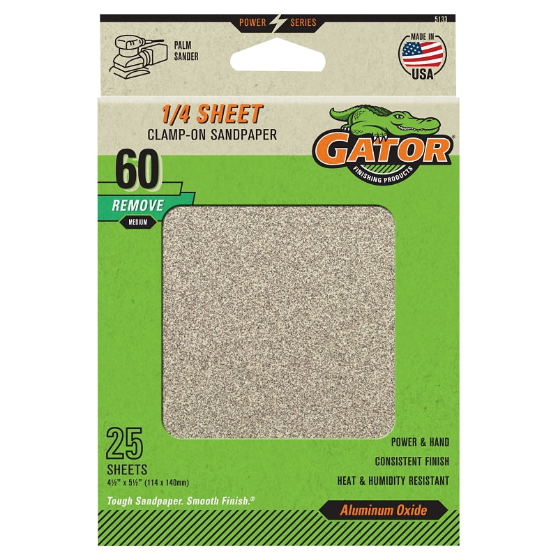 GATOR Gator 5133 Sanding Sheet, 5-1/2 in W, 4-1/2 in L, 60 Grit, Coarse, Aluminum Oxide Abrasive, Paper Backing TOOLS GATOR