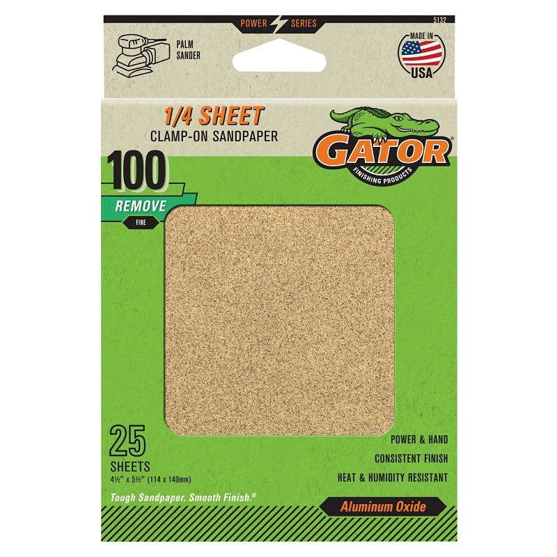 GATOR Gator 5132 Sanding Sheet, 5-1/2 in W, 4-1/2 in L, 100 Grit, Medium, Aluminum Oxide Abrasive, Paper Backing