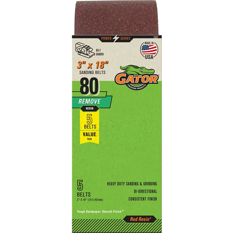 GATOR Gator 7032 Sanding Belt, 3 in W, 18 in L, 80 Grit, Medium, Aluminum Oxide Abrasive