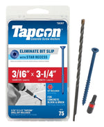 TAPCON Tapcon 28307 Concrete Screw Anchor, T25 Screw, 3/16 in Dia, 3-1/4 in L, Steel, Climaseal, 75/PK HARDWARE & FARM SUPPLIES TAPCON