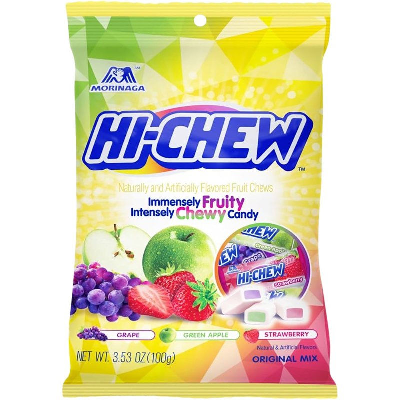 HI-CHEW Hi-Chew 633659 Original Mix Chewy Candy, Grape, Green Apple, Strawberry, 3.53 oz Bag HOUSEWARES HI-CHEW