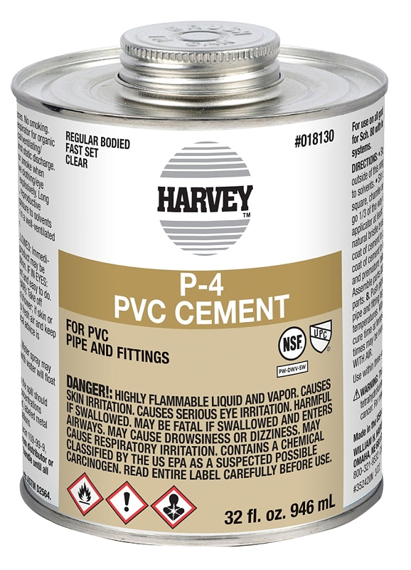 HARVEY Harvey 18130-12 Solvent Cement, 32 oz, Can, Liquid, Clear