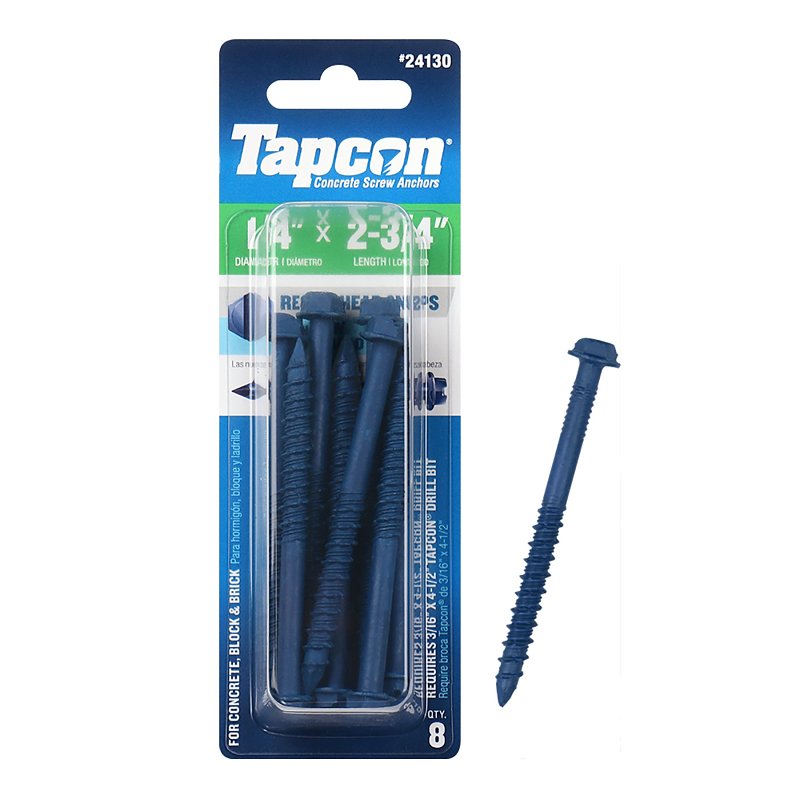 ITW BRANDS - TAPCON Tapcon 24130 Concrete Screw Anchor, 1/4 in Dia, 2-3/4 in L, Hex Head, Steel, Climaseal, 8/PK