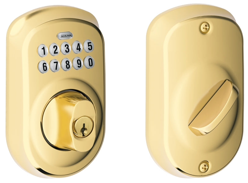 SCHLAGE LOCK Schlage BE365 PLY 505 Electronic Deadbolt, Bright Brass, Residential, 1 Grade, Metal, Thumbturn Interior Handle, Yes HARDWARE & FARM SUPPLIES SCHLAGE LOCK