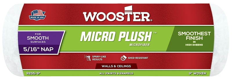 WOOSTER BRUSH Wooster R235-9 Roller Cover, 5/16 in Thick Nap, 9 in L, Microfiber Cloth Cover, White PAINT WOOSTER BRUSH