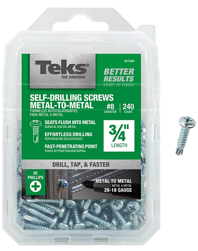 TEKS Teks 21364 Screw, #8 Thread, 3/4 in L, Coarse Thread, Pan Head, Phillips Drive, Self-Drilling, Self-Tapping Point, Steel HARDWARE & FARM SUPPLIES TEKS